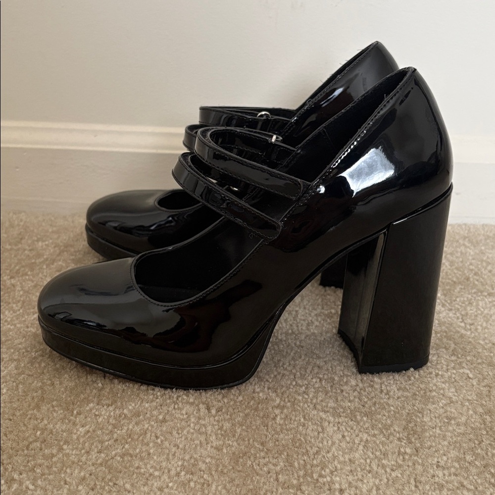 Women Steve Madden Double Strap Patent Leather Platform Shoes Sz 9M